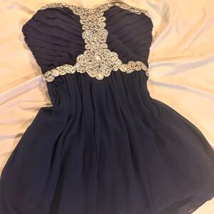 City Triangles Navy Dress with Silver Accents